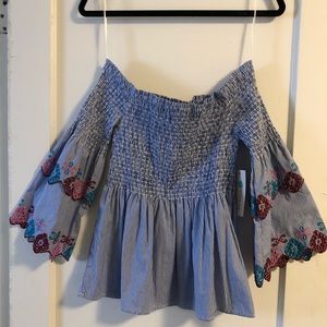 Q&A Off the shoulder smocking detail top